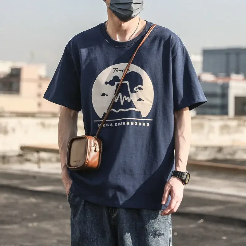 GELITAYIN BIG SALE Summer Print Top Man 100℅ Cotton Drop-shoulder Breathable Tshirts Loose Harajuku Casual Japanese Oversize TSh