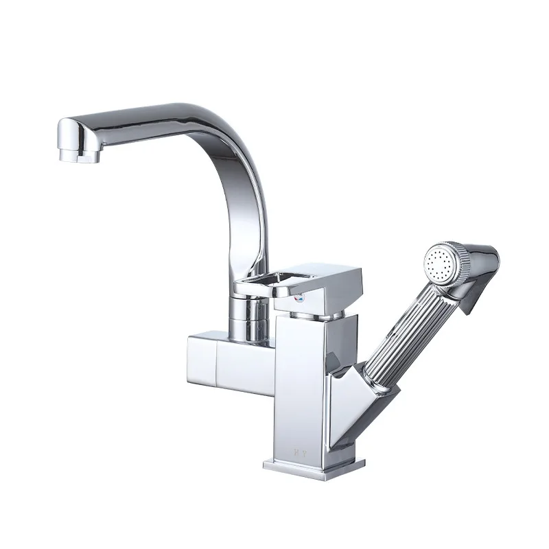 Kitchen Sink Pull-out Telescopic Faucet Multi-purpose Pressurized Spray Gun Single Hole Cold and Hot Water Mixing Faucet