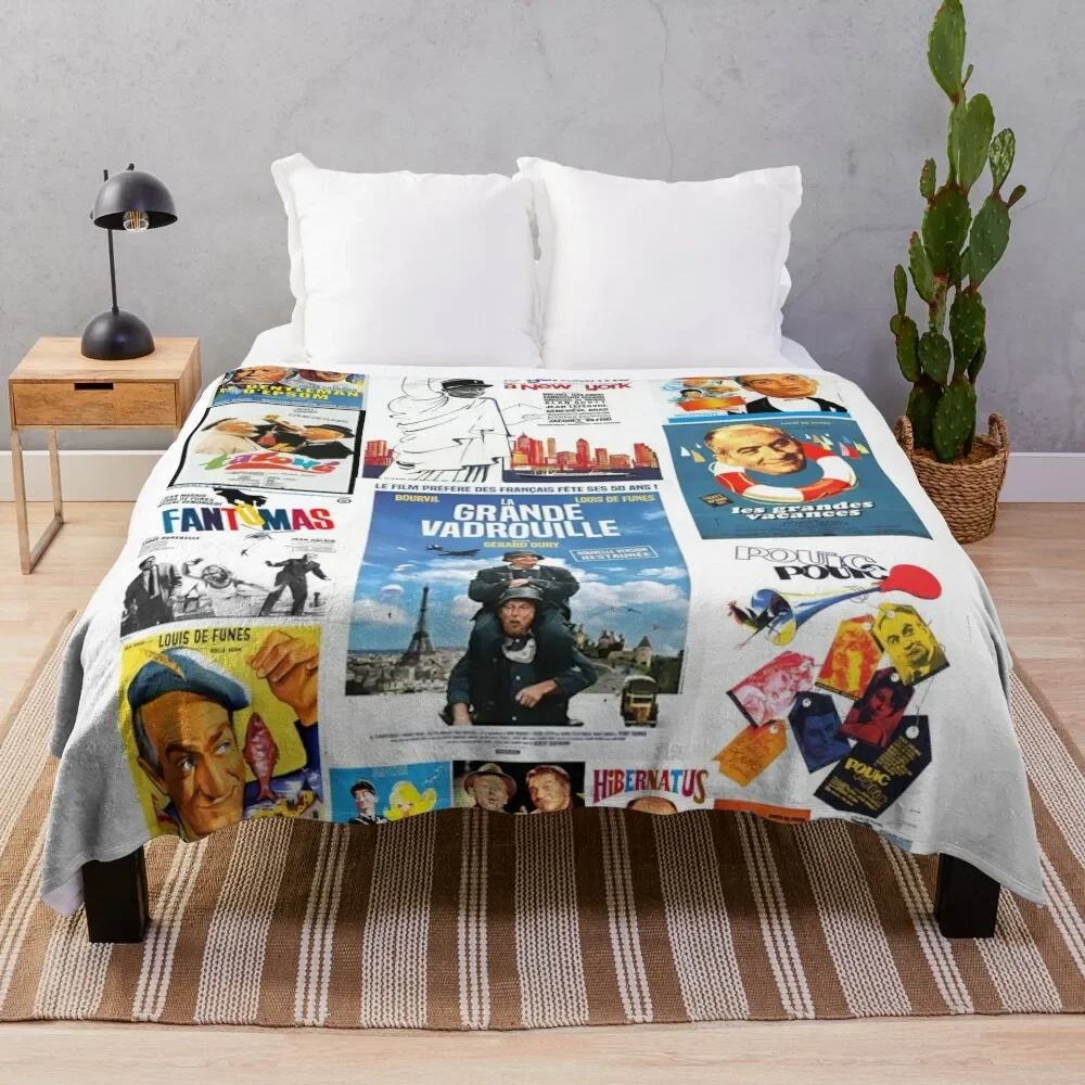 

Louis de Funes movie poster compilation Throw Blanket Durable Warm Blanket for Daily Home Use