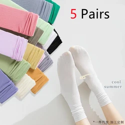 5pcs/set Summer Thin Loose Socks for Women Velvet Soft Breathable Long Socks Solid Black White Khaki Beige Harajuku High Socks