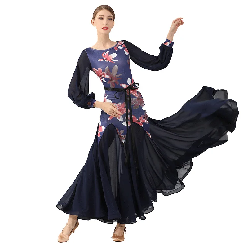Customized Modern Dance Dress S9077 Latin Ballom National Standard Dance Dress Lantern Sleeve Tango Skirt Clothing