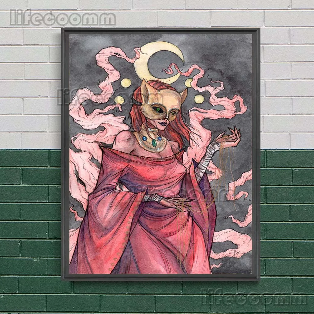 مصاص دماء التوائم مجردة القوطية ملصق فني ومطبوعات مقبرة العروس ، الهلال الساحرة الرسم على لوحات القماش الجدارية ديكور المنزل غير المؤطرة #6