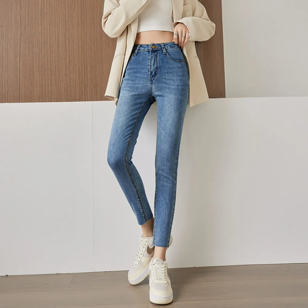 Womens High Waisted Skinny Jeans Stretchy Trendy Slimming Buttons Full Length Denim Pants