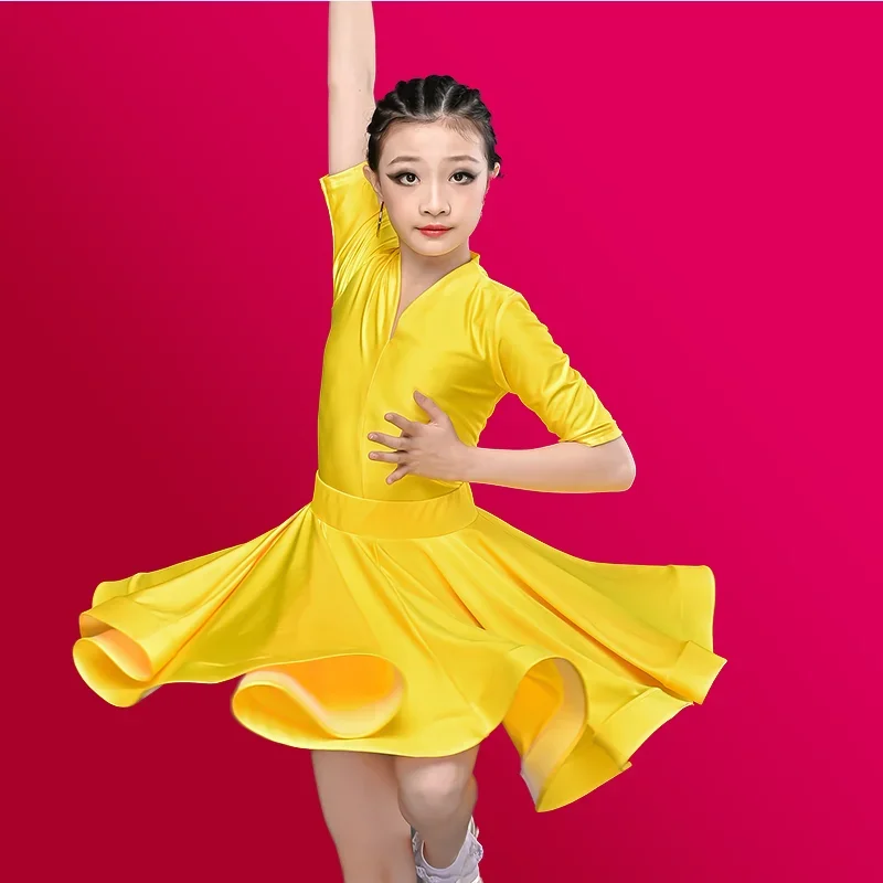 Latin Dance Dress Girls' Summer 2024 Competition New Children's Split Practice Dress Performance Costume