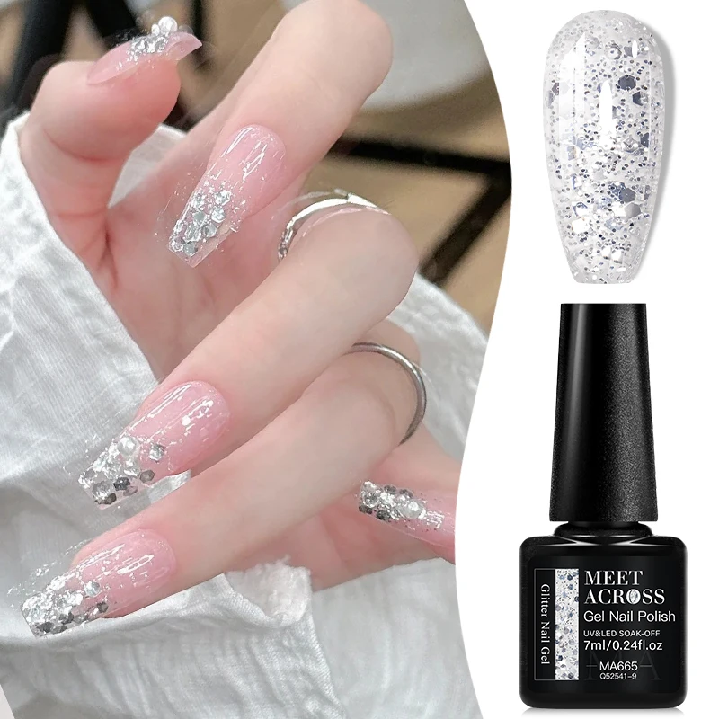 MEET ACROSS 7ml グリッタースパンコール ネイル用品 ジェル 速乾性 簡単に適用 長期的な UV/LED ソークオフ ネイルアート マニキュア ヴェルニ