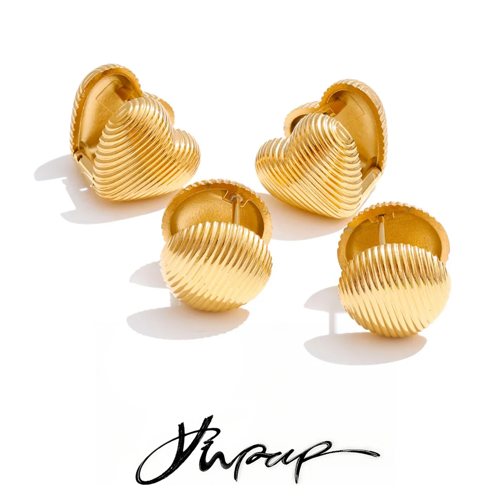 Yhpup 14*14 مللي متر الحد الأدنى الفولاذ المقاوم للصدأ جولة القلب على الوجهين هوب أقراط اليومية تنوعا ارتداء موضة حلية مجوهرات هدية