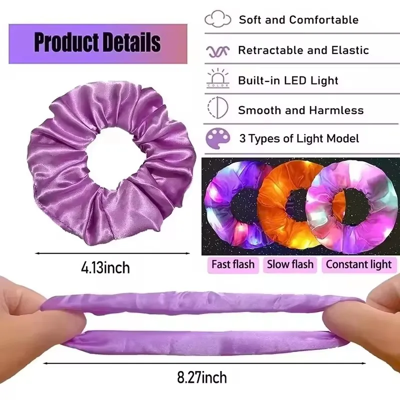 20 قطعة/الوحدة LED مضيئة Scrunchies هيرباند ذيل حصان حامل أغطية الرأس مطاطا الساتان العصابات الشعر فتاة إكسسوارات الشعر للحزب
