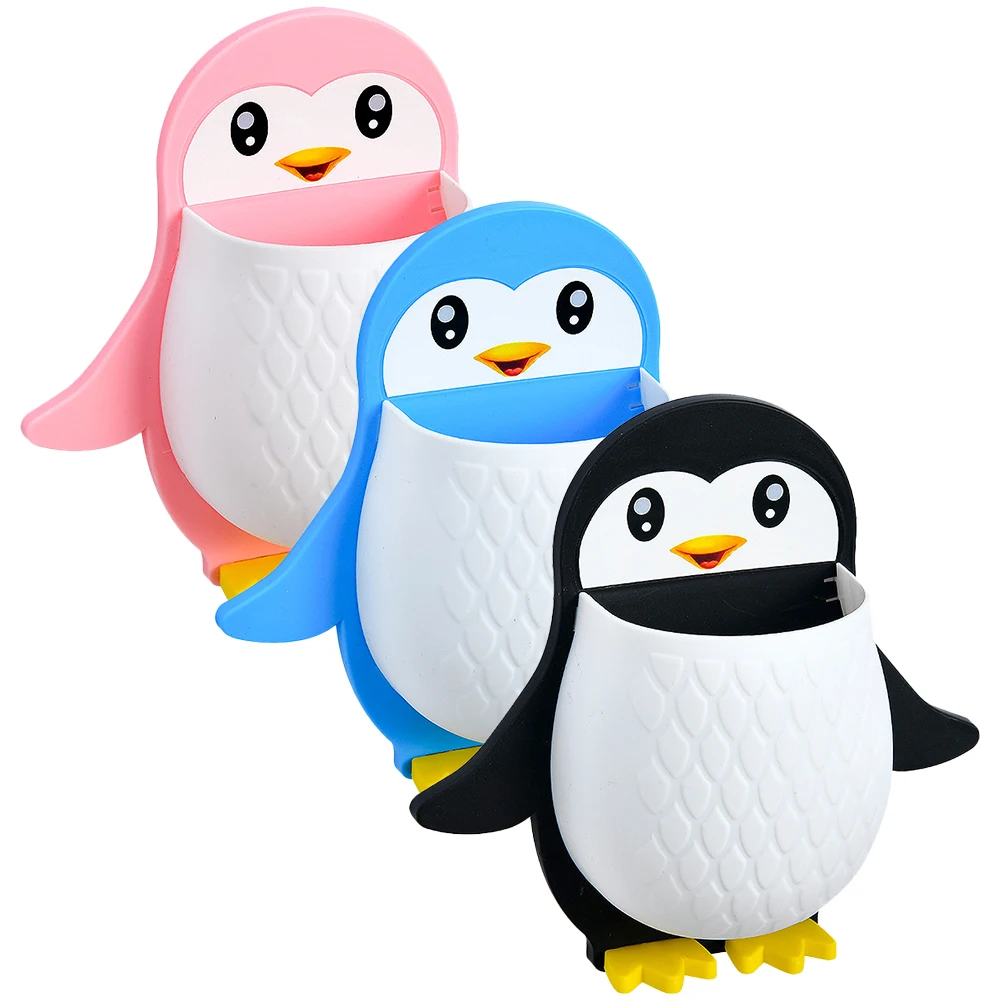 

3pcs Wall Shelf Toothbrush Stand Remote Holder Mount Storage Rack Cartoon Penguin Cute Hanging Bathrooms Organizer