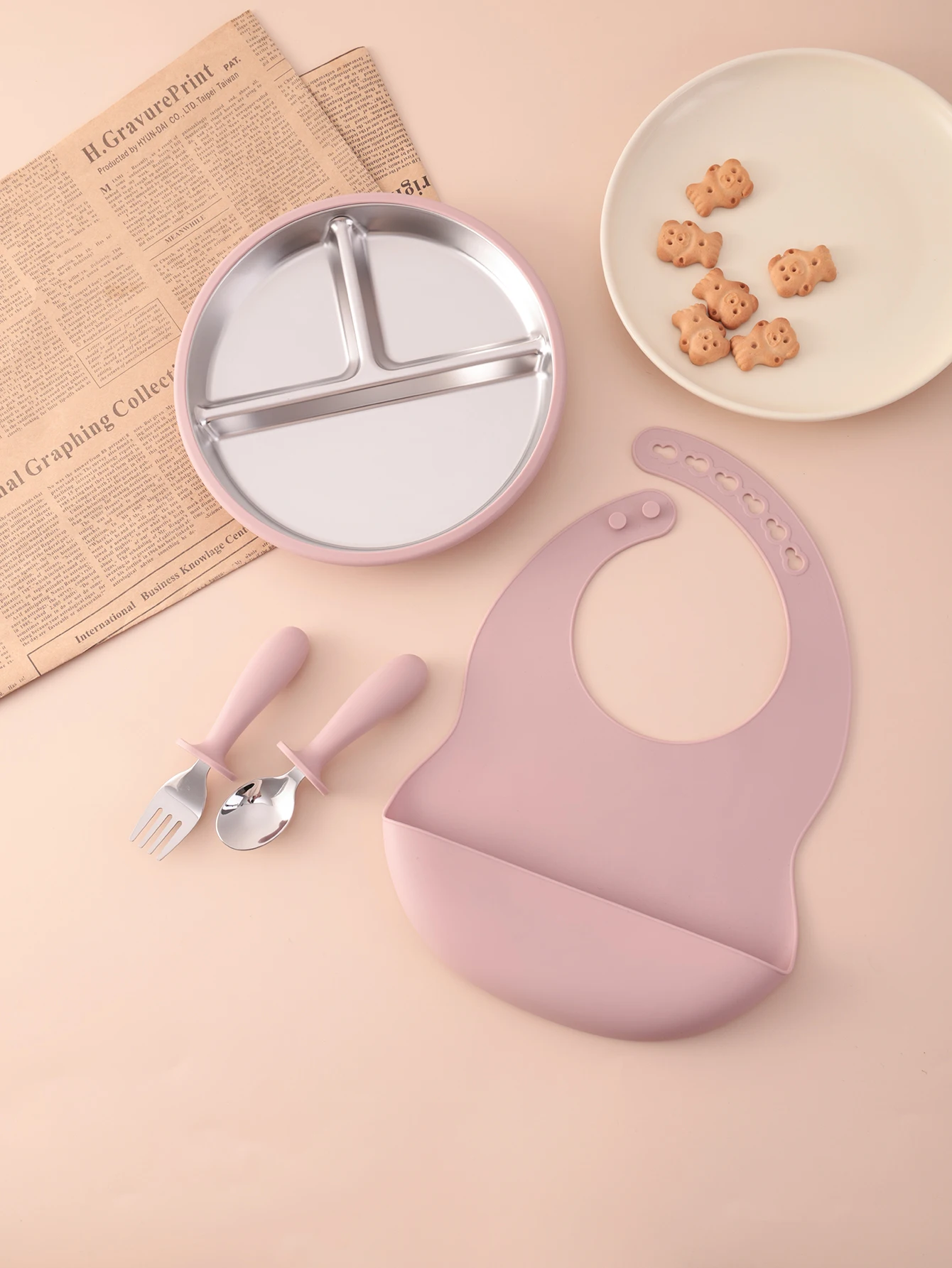 

4PCS Stainless Steel Detachable Dishes Plate Baby Tableware Set BPA Free Silicone Sucker Tray Spoon Fork For Kids Weaning
