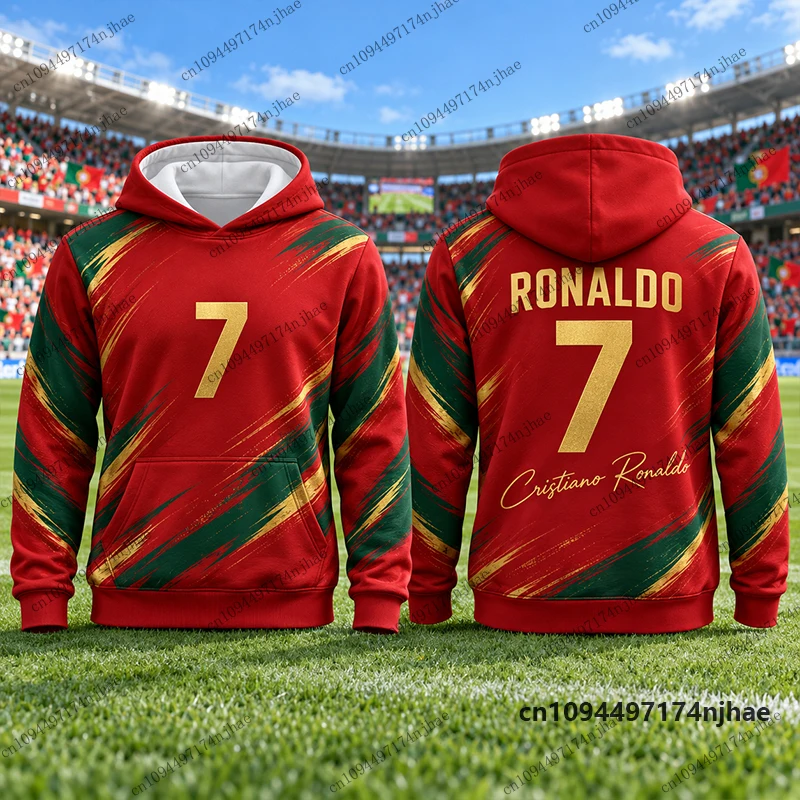 Nuove Felpe con Stampa Ronaldo N.7 2026 per Uomo, Abbigliamento Sportivo a Maniche Lunghe, Pullover da Calcio per Bambini, Maglie Sportive per Bambini/Adulti
