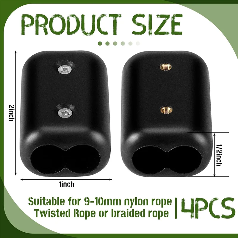 【Flash-Deal!】For 9-10Mm Nylon Or Braided Cord Compatible 4Pcs 1/2" Reusable Plastic Double Rope Clamps Cord Connector