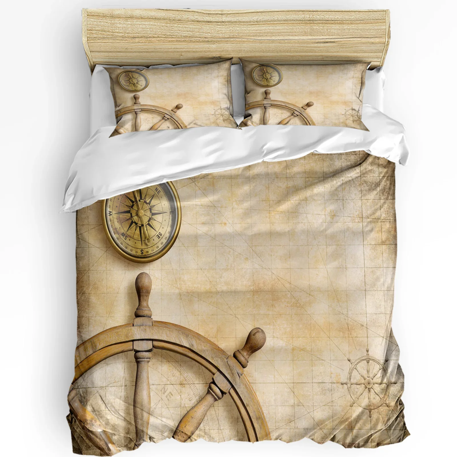Steering Wheel Compass Vintage Bedding Set 3pcs Duvet Cover Pillowcase Kids Adult Quilt Cover Double Bed Set Home Textile