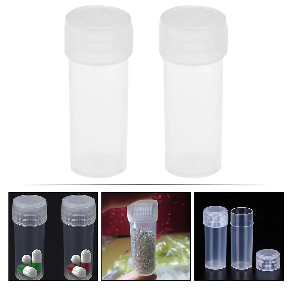 

50pcs Small Bottles 5Ml Refillable Plastic Sample Containers Screw Cap For Travel Jewelry Powder Test Tubes