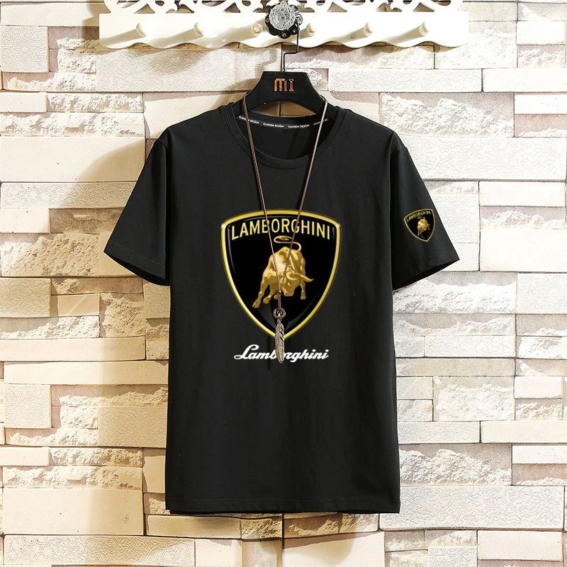 Logotipo de coche Unisex Primavera Verano manga corta cuello redondo media manga estampado versátil Top para Lamborghini URUS Huracan Aventador