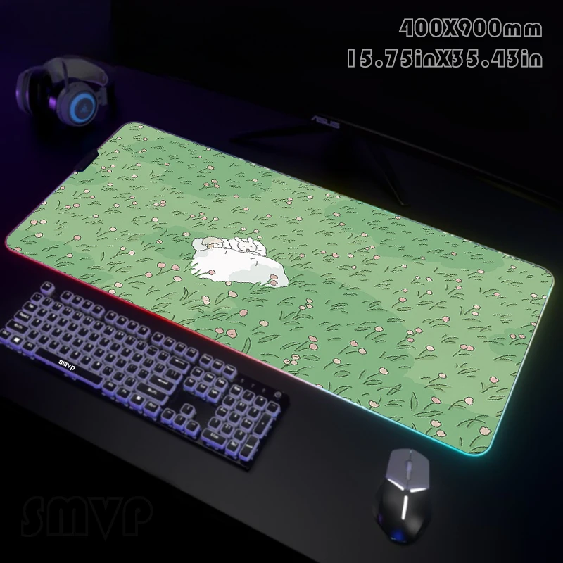 

Green Grass Backlight Gaming Mousepad Desk Rug RGB Gamer Mousepads Mouse Pad LED Non-Slip Rubber Mouse Mats Keyboard Mat