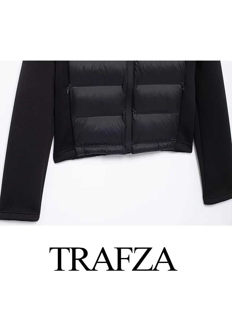 TRAFZA 여성용 따뜻한 스탠드 칼라 접이식 후드 면 재킷, 긴 소매 지퍼 포켓 드로스트링 재킷, 겨울