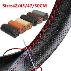 Genuine Leather Steering Wheel Cover 42-50CM Car Truck Bus Braid Steering Wheel Cover Non-slip Auto Interior Accessories