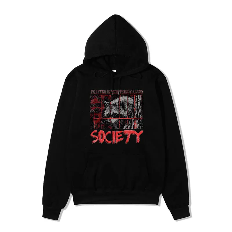 

Funny Society Raccoon Weird InThe Detention Cage Japanese Weird Hoodie Men Women Hooded Sweatshirts Casual Harajuku Pullover