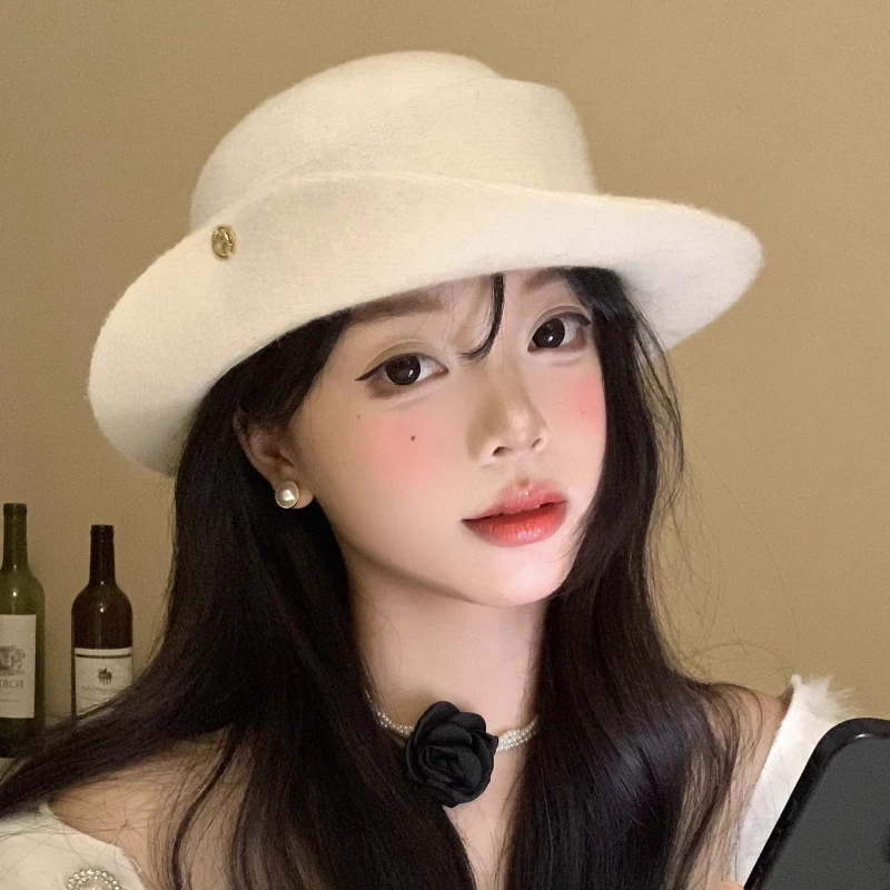 

Retro French Elegant Curled Top Hats for Women Show Face Small Autumn Winter Travel Versatile Street Fashion Celebrity Berets