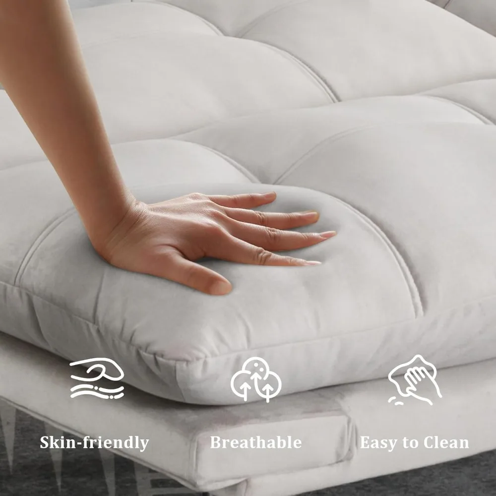 67 أريكة سرير فوتون مخملية مع مسند ظهر قابل للتعديل وإسفنج الذاكرة لغرفة المعيشة وغرفة النوم #5