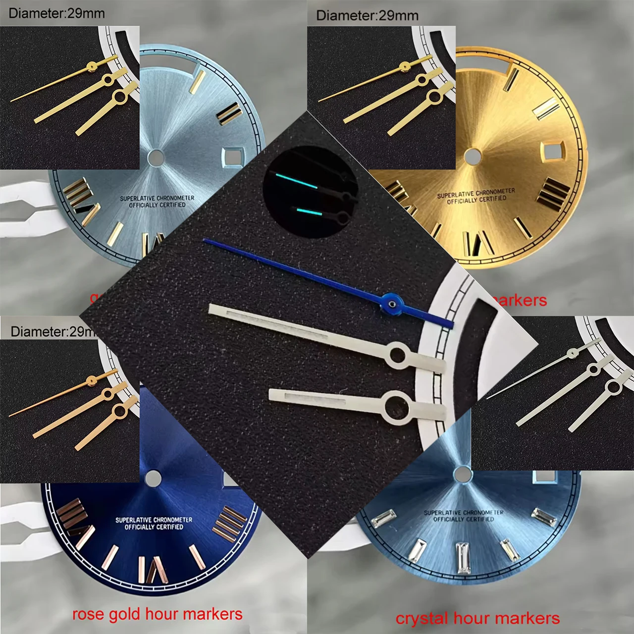 28.5mm 8285 S Logo Dial Sunburst Silver Green Rose Gold 29mm S Dial For Miyota 8285 Movement Date S Dial Watch Accessories