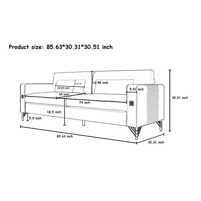 Luksusowa sofa z aksamitu ze złotymi akcentami - nowoczesna kanapa 3-osobowa z miękkimi poduszkami do salonu i biura