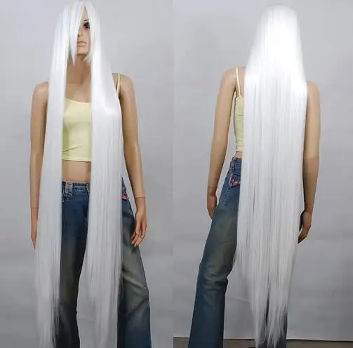 Perruque de Cheveux Longue et Lisse de 150cm et 60 Pouces, Haute Résistance à la Chaleur, Couleur Blanche, pour ixCosplay