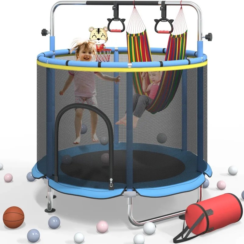 5FT Toddler Trampoline 8-in-1 Kids Mini Trampoline with Basketball Hoop Swing Hammock Indoor Outdoor Play for 1-5 Years Gift