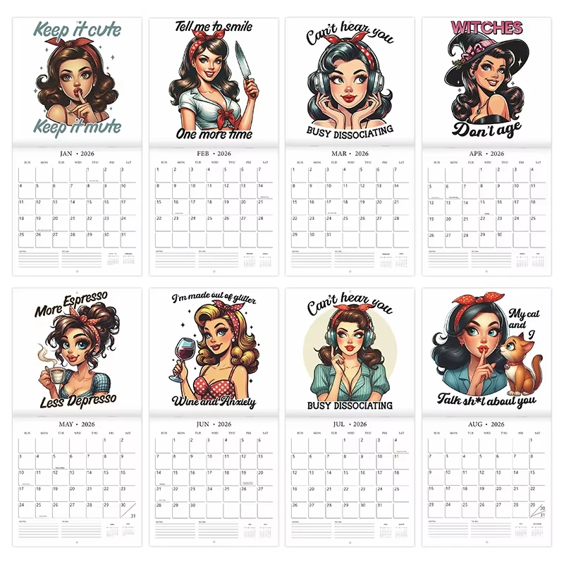 2026 Wall Calendar Enthusiastic Fuuny Pin-up Girl 12month Schedule Organizer Daily Weekly Agenda Planner Home Office Decor