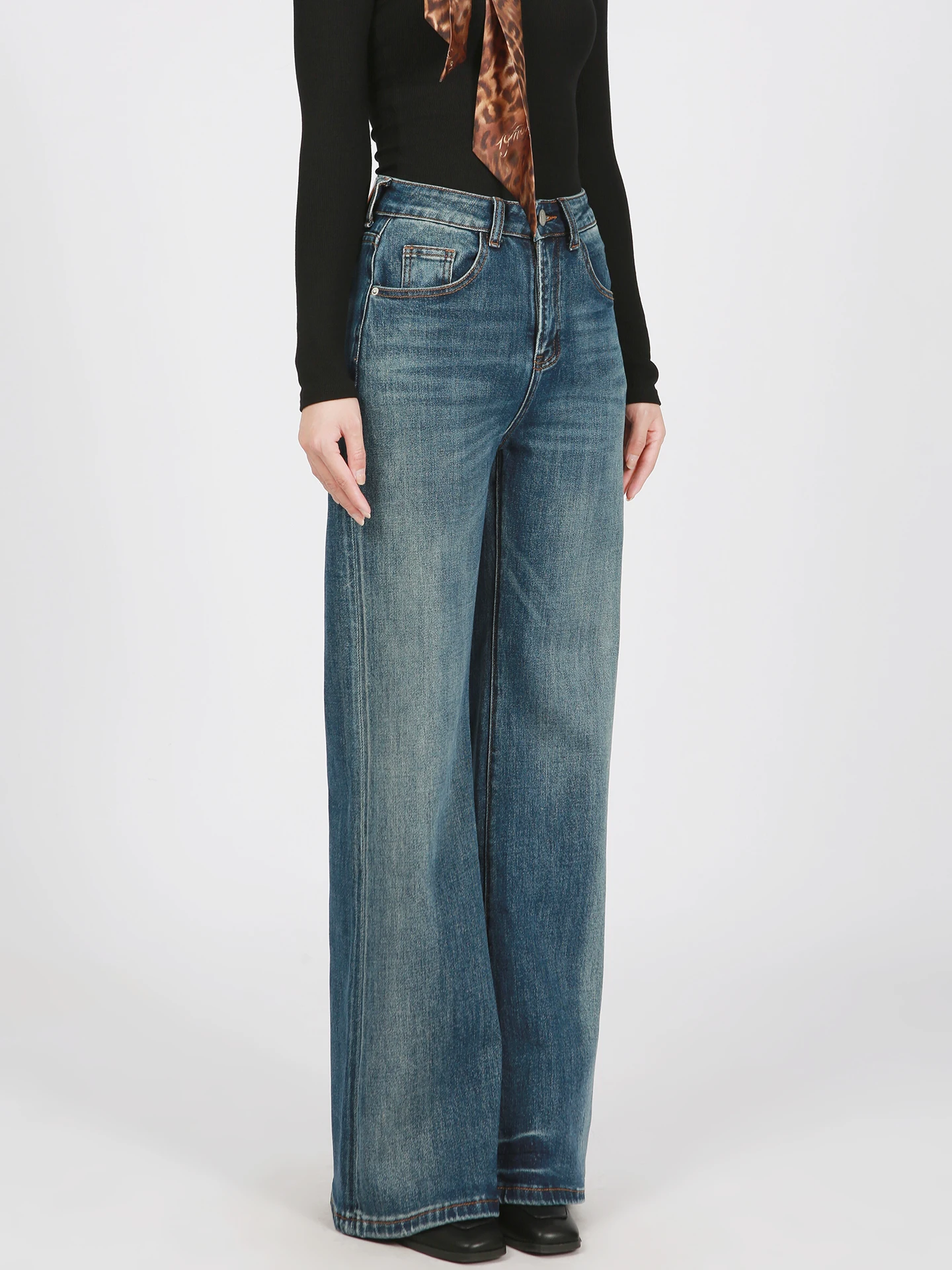 

Эластичные женские джинсы с высокой талией, свободные расклешенные брюки, винтажные утягивающие брюки с завышенной талией, повседневные хлопковые растягивающиеся брюки средней длины