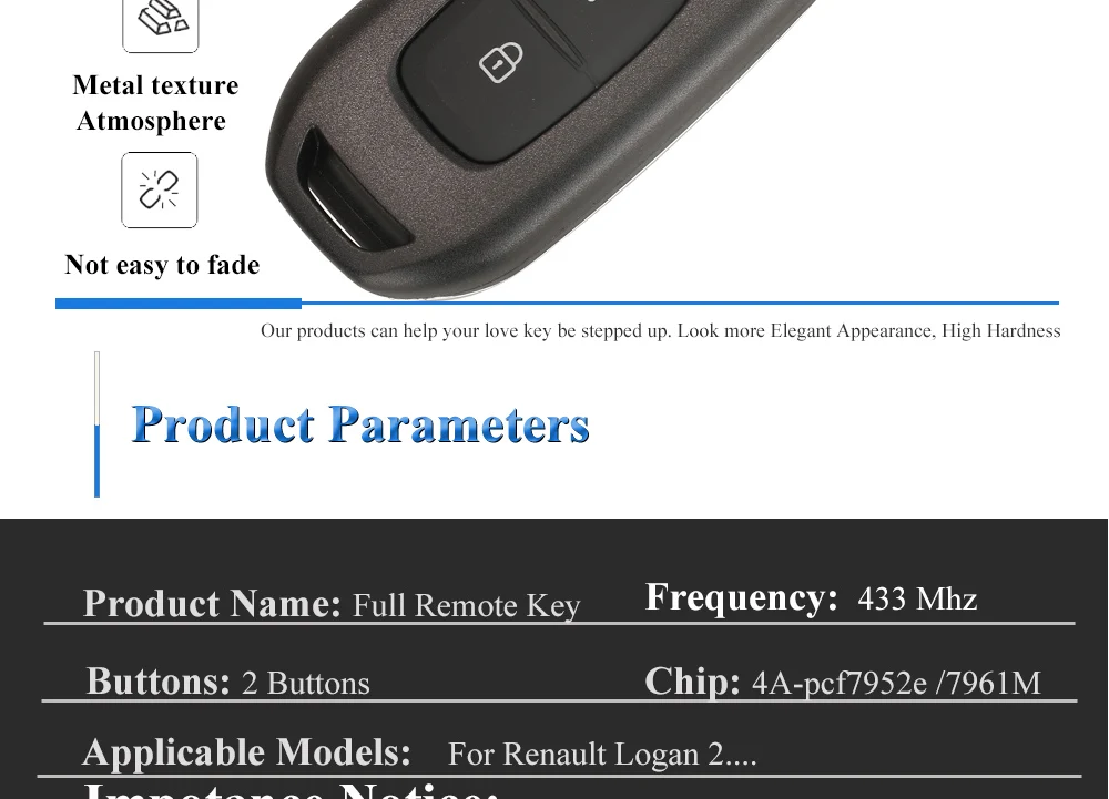 Jingyuqin 2Button 433MHz PCF7961M 4A Chip Flip Remote Key for Renault Dacia Logan 2 II 2018 2019 2020 FSK Car Key Fob Control