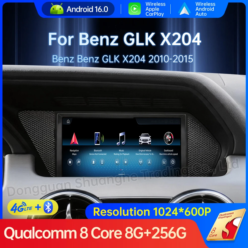 Android 16 For Benz GLK X204 2010 - 2015 Wireless Auto Carplay Video Radio Player GPS Navigation BT QLED Touch Screen 4G Wifi