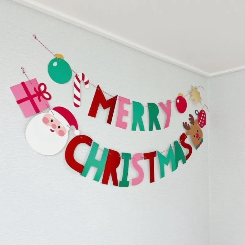 Guirnalda de Cartón con Diseño de Santa Claus, Letras de Feliz Navidad, Adornos Navideños 2025, Feliz Navidad, Feliz Año Nuevo 2026