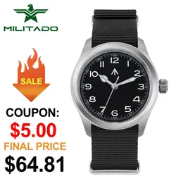Militado ML08 V2 Vintage Quartz Watch Military VH31 Movement Double Sapphire Crystal C3 BGW-9 Luminous Waterproof 38mm Watch
