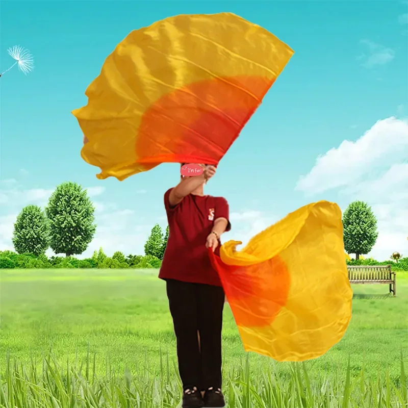 100% seda dança oriental véus de seda asas isis com vara palco desempenho adereços tie dye meio círculo meia redonda bandeira 140and90cm