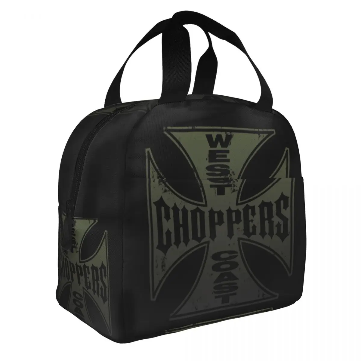 Custom West Coast Chopper Iron Cross Thermal Insulated Lunch Bag Women Portable Lunch Tote for School Storage Food Box