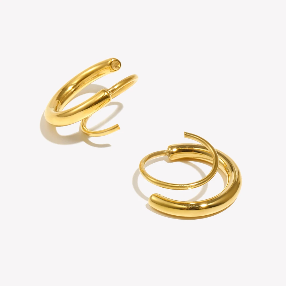 E.B.belle Simple Double Layer Cord Hoop Earrings Waterproof 316L Stainless Steel Earrings for Women 18K Gold Plated Jewelry