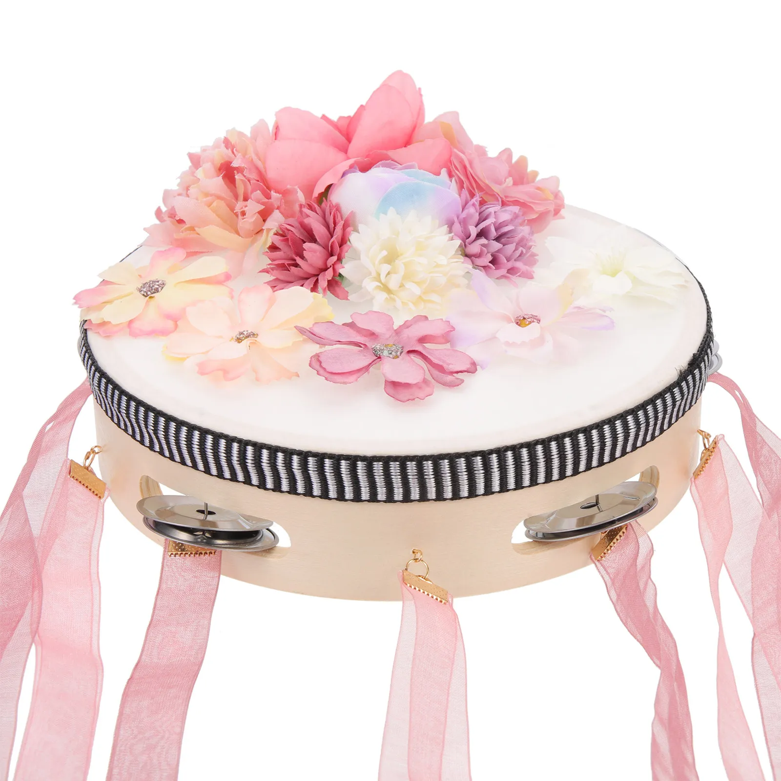 Hand Drum Musical Instrument Silk Flower Ribbon Lightweight Percussion Instrument Kids Performance Party Noisemaker Educational