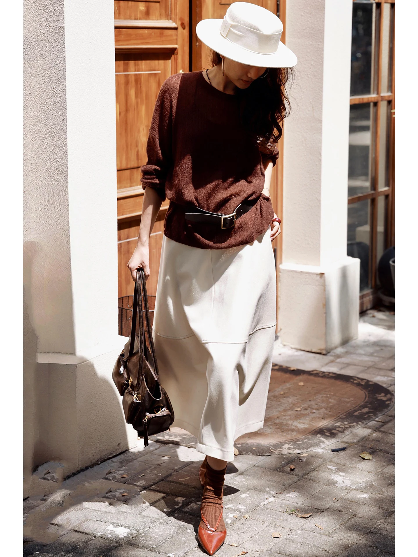 

FANNIU Раннеосенний дышащий вязаный топ с длинными рукавами из шерсти, с вырезами, свободного кроя, из мягкой вязаной серии, ультрамягкая шерсть B...