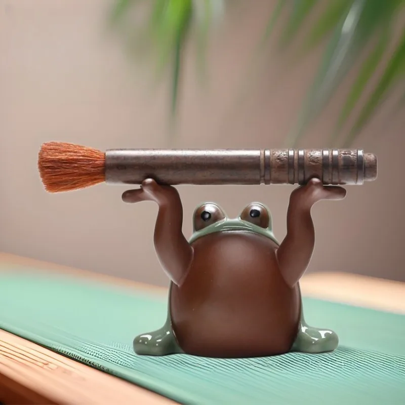 

Фиолетовые глиняные чайные аксессуары, чайный сервиз кунг-фу, креативная гео-печь, окрашенная глиняная ручка-лягушка, держатель для ручек в китайском и шикарном стиле