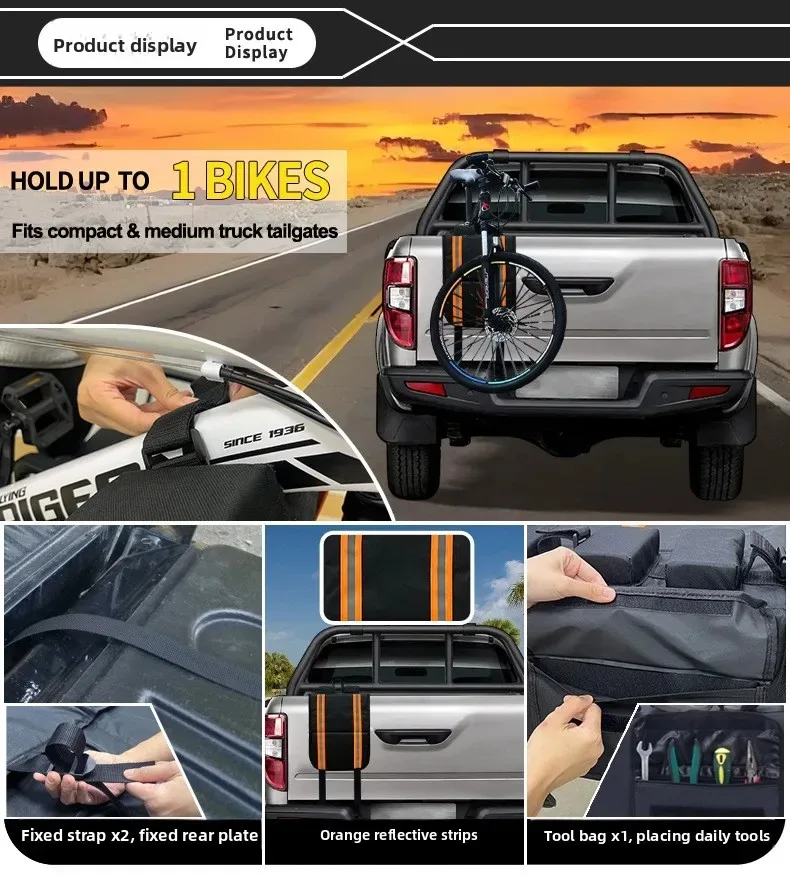 Heckklappenpolster für Mountainbikes, Pickup-Truck, Heckklappen-Schutzpolster mit 3 Werkzeugtaschen, 52 Zoll breit, für 5 Fahrräder – Detail 28