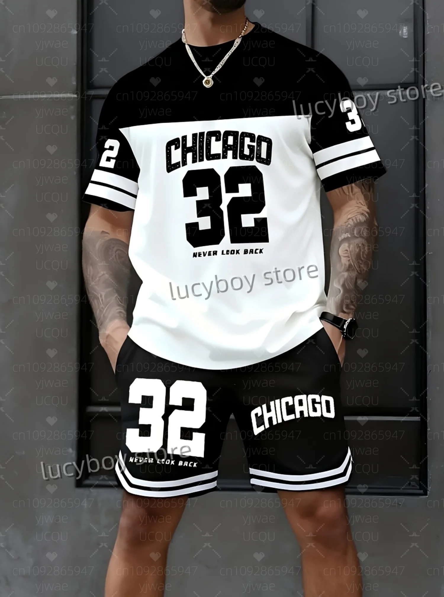 Summer Men number 32 Print Set Short Sleeve football t-shirt Shorts Set Adult  Jogging Plus Size Tracksuit 2 Piece Set