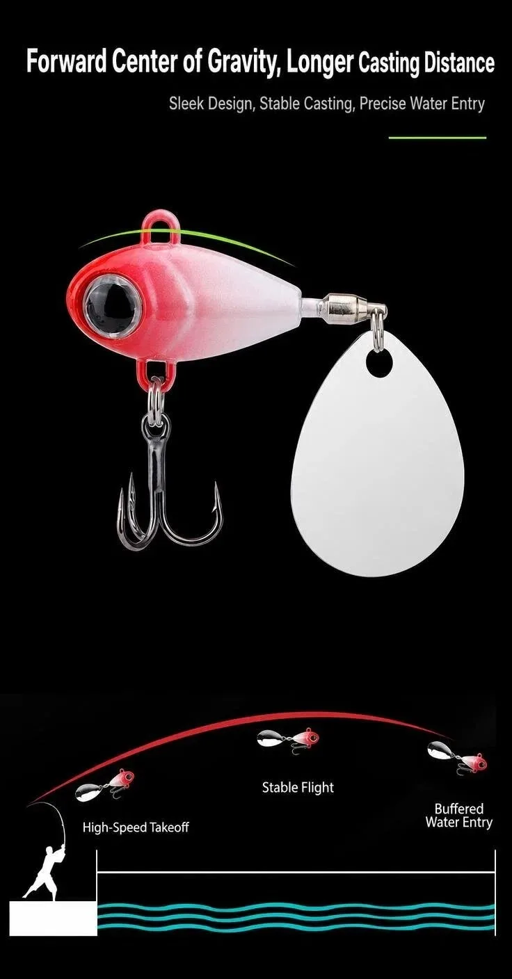 1 Stück 8g/10,5g/13g Mini VIB Spinner Jig Angelköder Metall-Hartköder mit Drehglitter und Dreifachhaken Künstlicher Köder – Detail 4