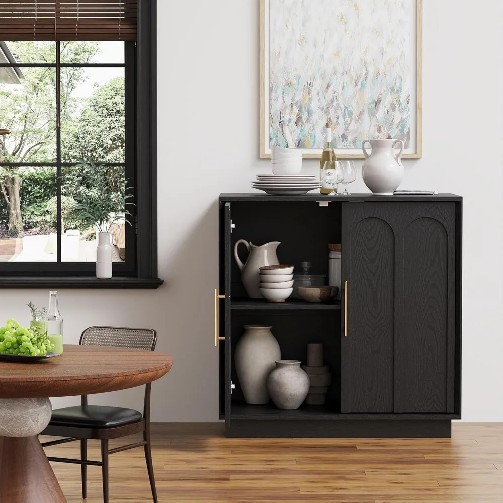 خزانة بوفيه جانبية مع مساحة تخزين، خزانة حديثة مع أبواب ورف مقوسة، وحدة تحكم للوسائط المعيارية مقاس 31.5 بوصة، وبسيطة #6