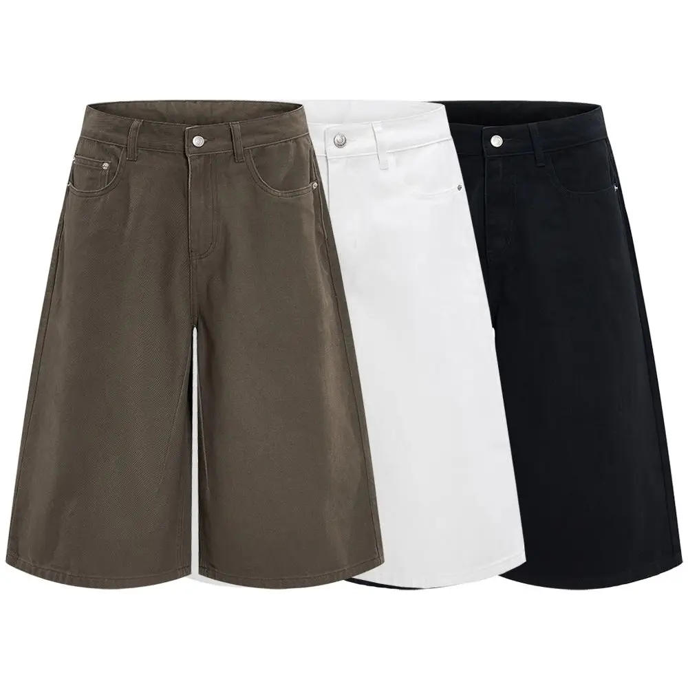 100 Cotton Cotton Jeans Classic Black White Baggy Wide Leg Calf-Length Short Denim Pants Summer Loose Comfortable Casual Clothes