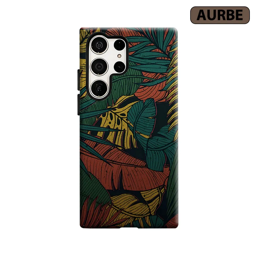 Retro Tropical Leaves Phone Case For Samsung Galaxy S26 S25 S24 S23 Ultra Plus HD Hard Double Layer Film Cover
