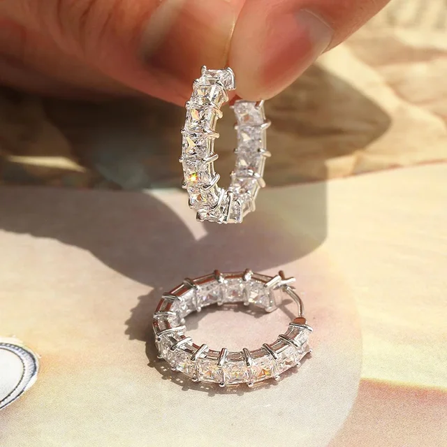 CAOSHI Fashion Brilliant Zirconia Hoop Earrings Women All Match Trend Biżuteria do codziennego życia Modne akcesoria zaręczynowe dla kobiet