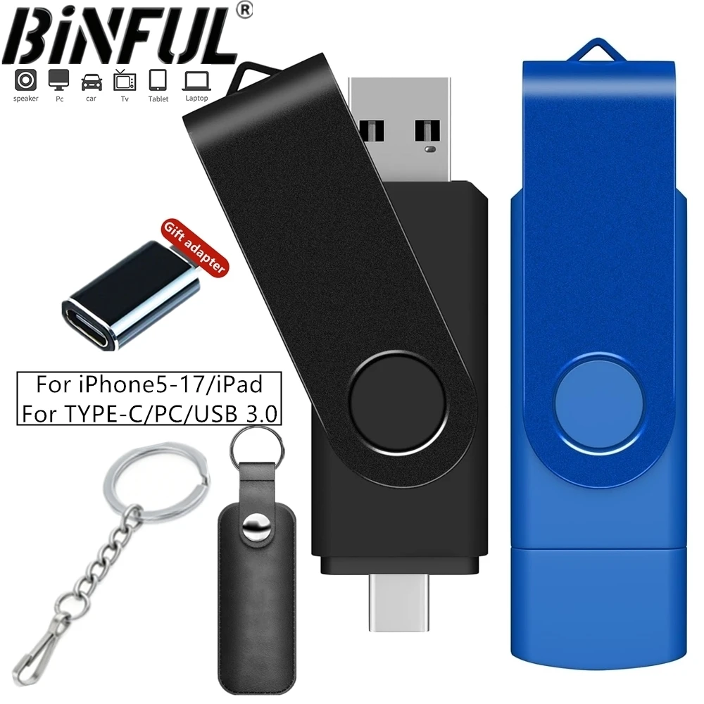 

BiNFUL 512GB 360°rotation OTG USB‑C Flash Drive Dual Photo Stick Thumb Drive with Keychain for Android PC Tablet For iPhone iPad