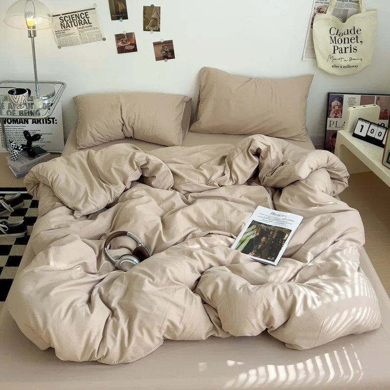 Simple Solid Color Duvet Cover Cottage Style 180x200cm Single Piece Bedding  Student Dormitory Home Decor