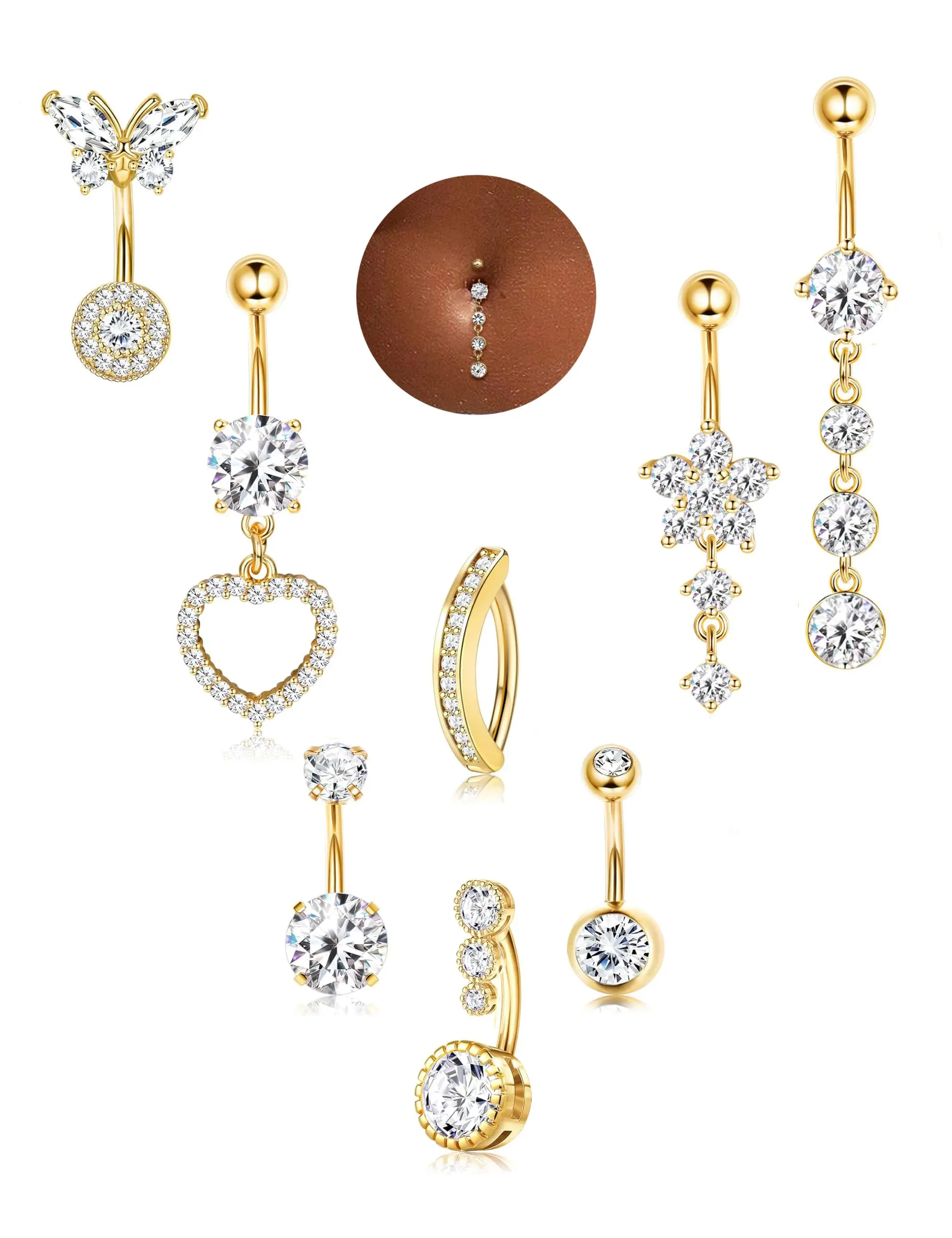Drperfect 1 Stück Bauchnabelring aus Edelstahl, 14G Bauchnabelpiercing, Niedlicher Nabelring, Piercing-Schmuck – Detail 1